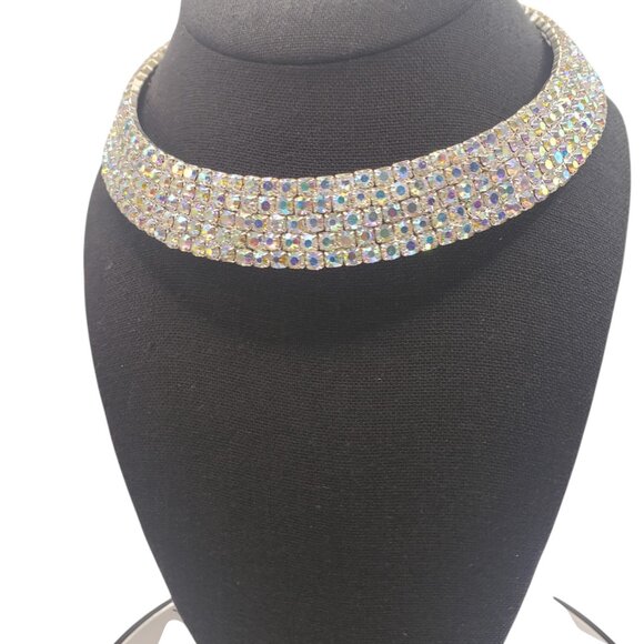 Vintage 5 Row Aurora Borealis Choker - Picture 5 of 12